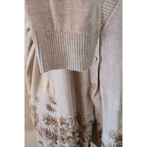 Snowflakes Winter Cardigan Sweater Gold Leaves Tan Holiday XXL - Picture 9 of 14
